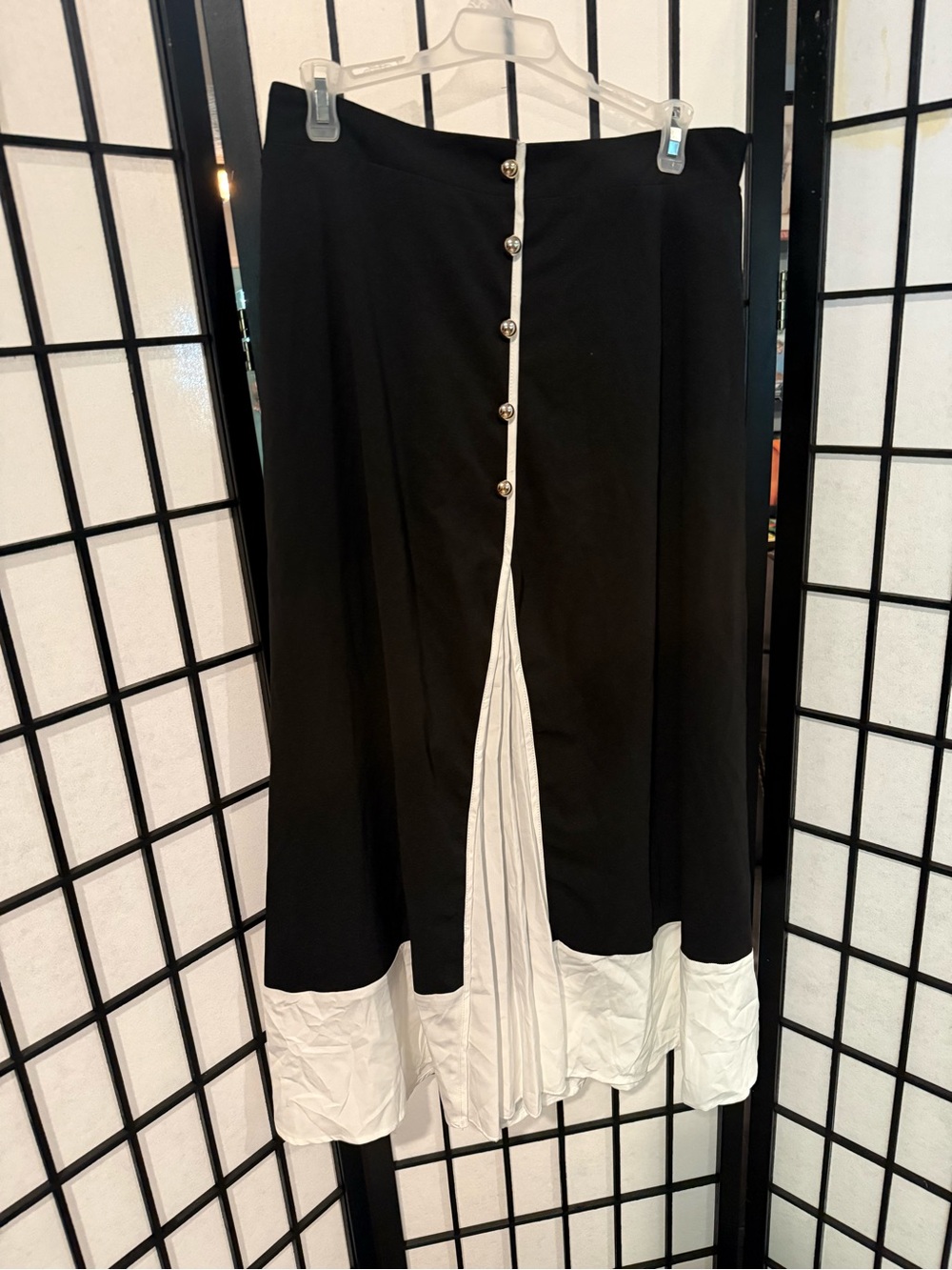 Classic Black & White Button-Front Midi Skirt